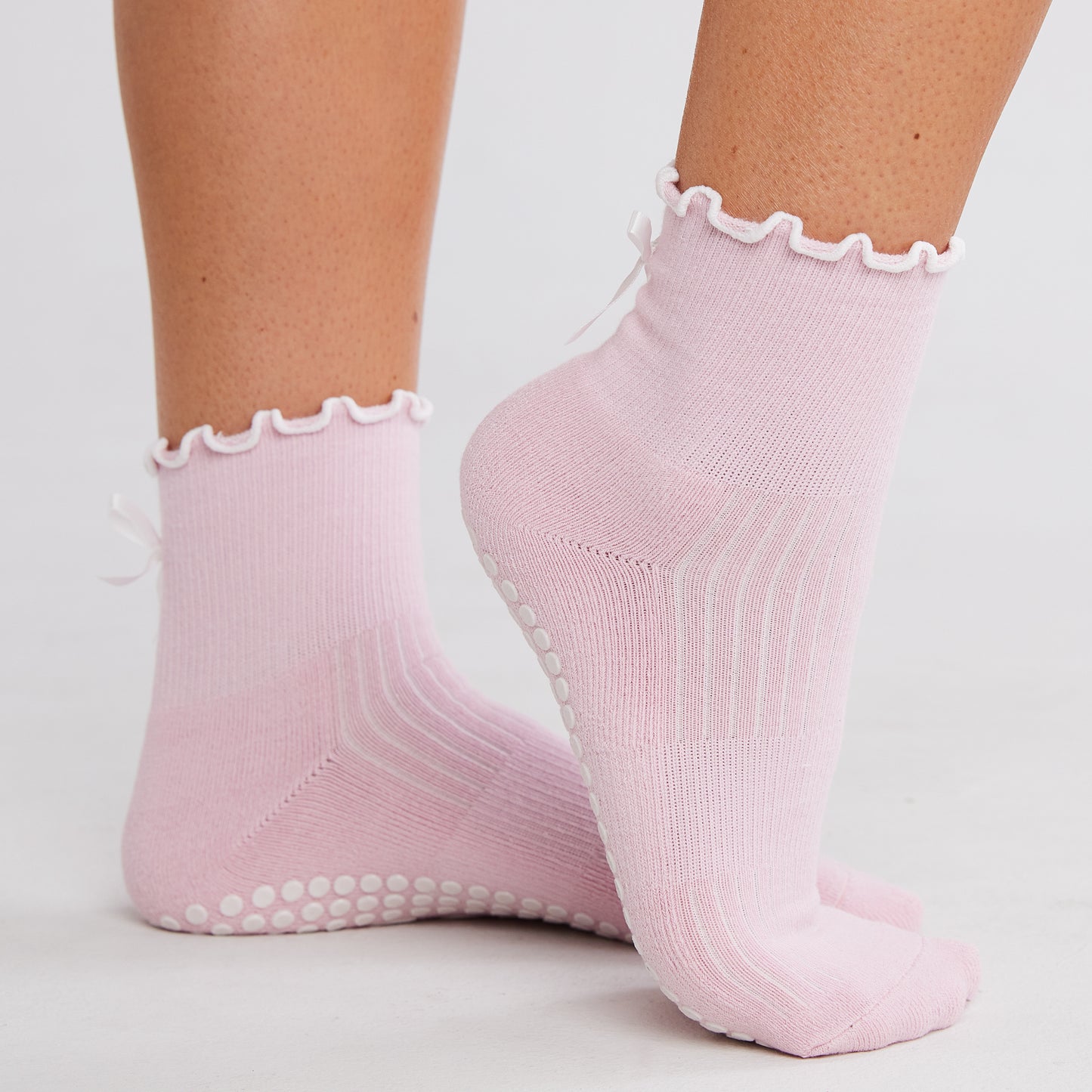Pink Ruffle Bow Grip Socks
