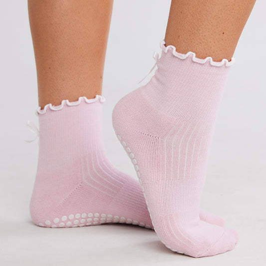 Pink Ruffle Bow Grip Socks
