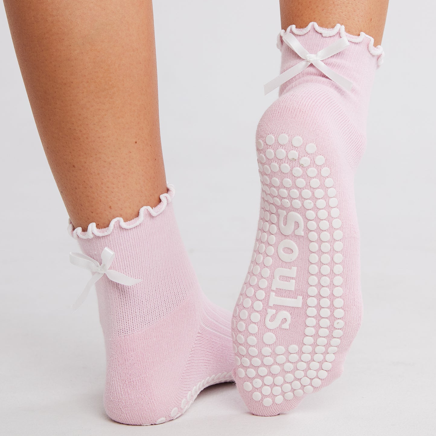 Pink Ruffle Bow Grip Socks
