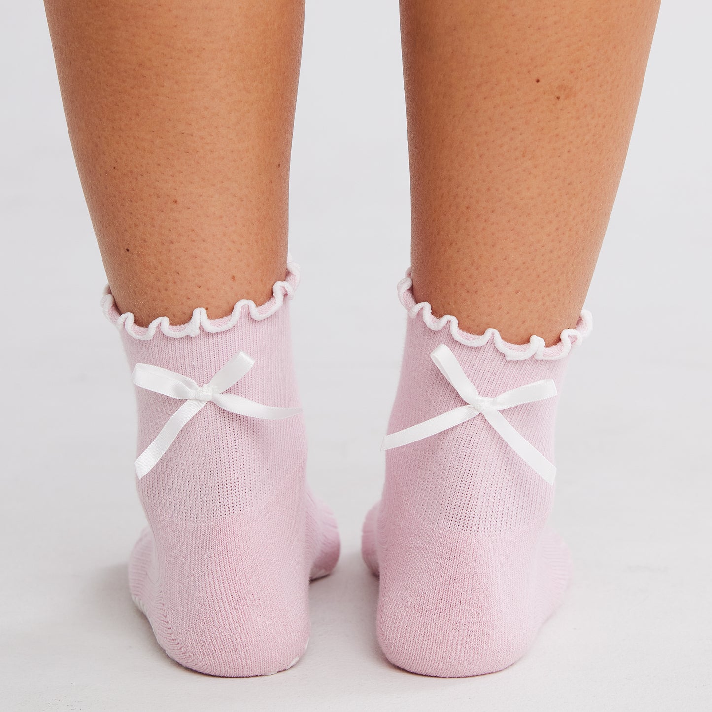 Pink Ruffle Bow Grip Socks